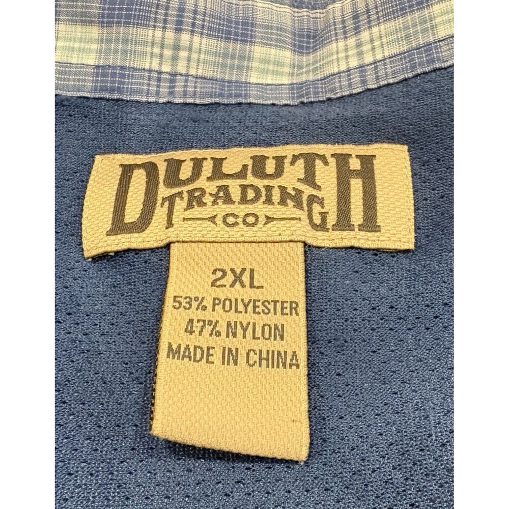 Duluth Trading Co Shirt Mens 2XL Fishing Blue Plaid Long Sleeve Pockets Outdoor - Picture 11 of 12